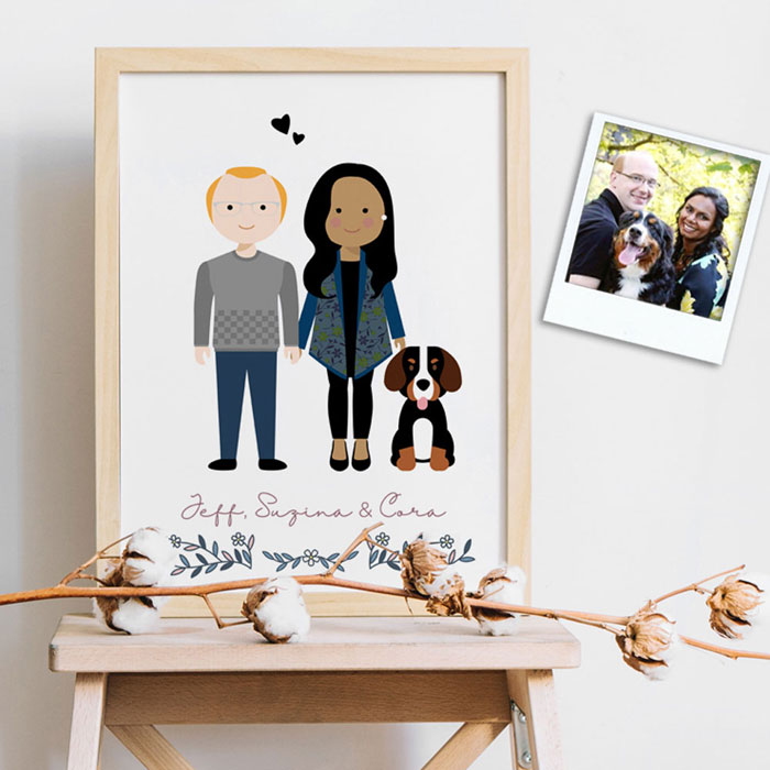 rretratos personalizados para regalar,
poster familia,
retratos de familia,
dibujo de una familia de 5,
regalos originales familiares,
cuadro perro personalizado,
familia cuadro
