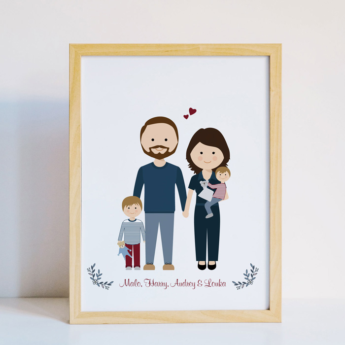 personalisierte Familienzeichnung, Familienfotozeichnung, Erstellung eines Familiengemäldes, Zeichnung eines Familienporträts, Familienporträt zum Personalisieren
