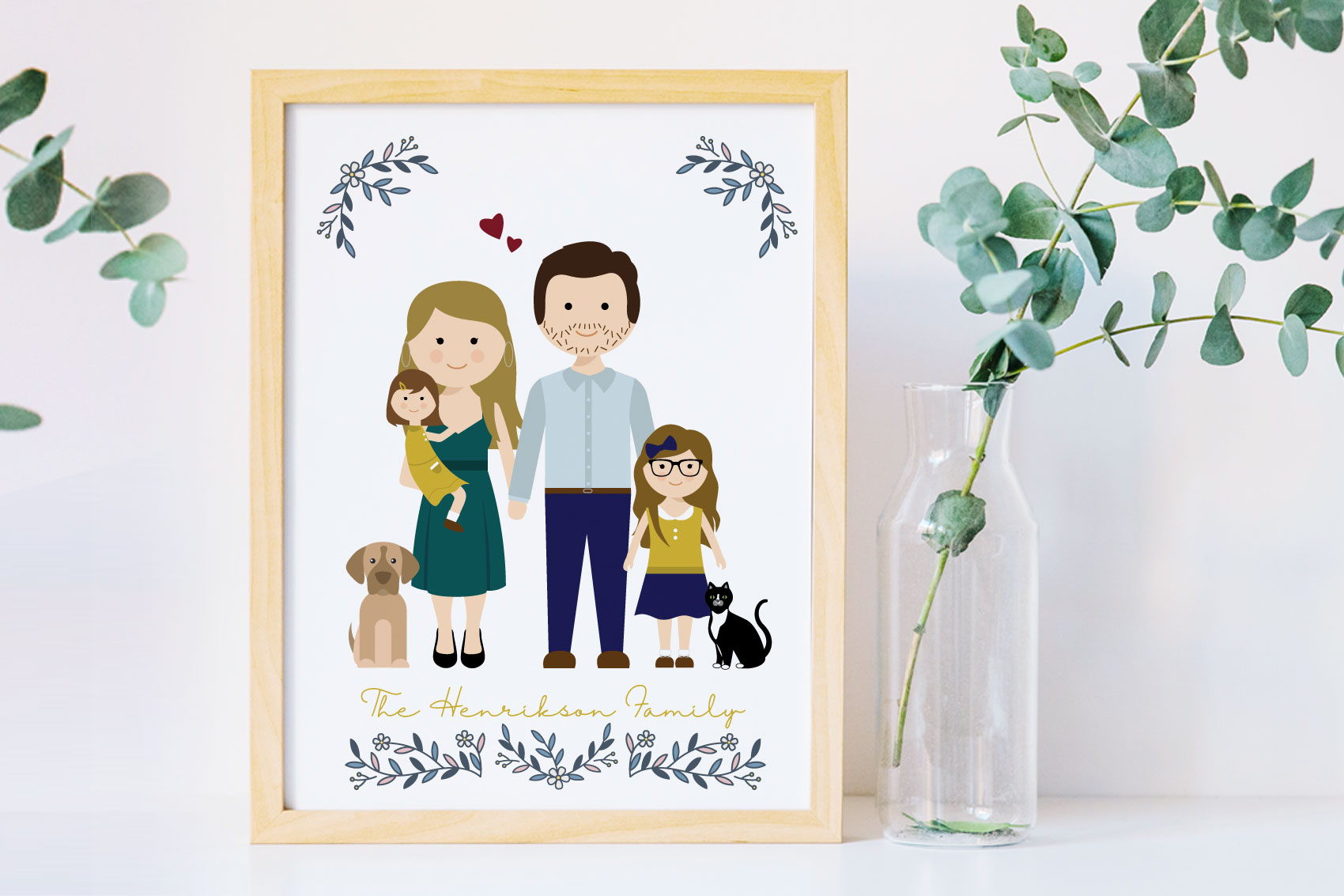 tableau famille personnalisé, famille dessin, cadre famille personnalisé, portrait de famille, affiche personnalisée, dessin de famille, tableau personnalisé famille original
