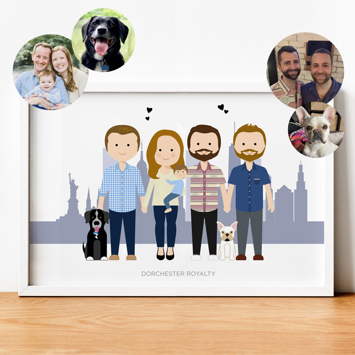 cadre photo personnalisé famille, portrait famille, cadre famille dessin, tableau famille dessin, portrait de famille dessin, cadre dessin famille