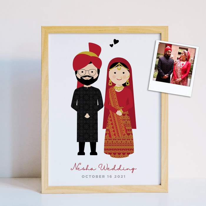 Indisches Hochzeitsporträt. , personalisiertes Gemälde, personalisierter Rahmen, Familienzeichnung, personalisierter Fotorahmen