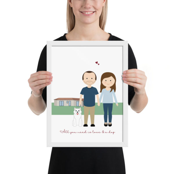 cadre de famille personnalise, portrait famille personnalisé avec animaux, portrait de famille à personnaliser, illustration famille personnalisé