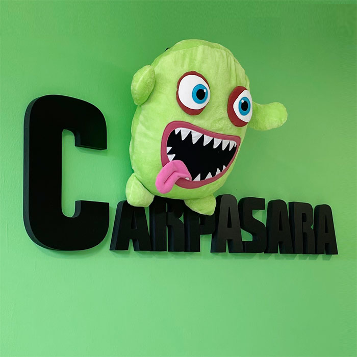Peluche réalisée pour le panneau décoratif de l’agence Carpasara, Segovia, Espagne