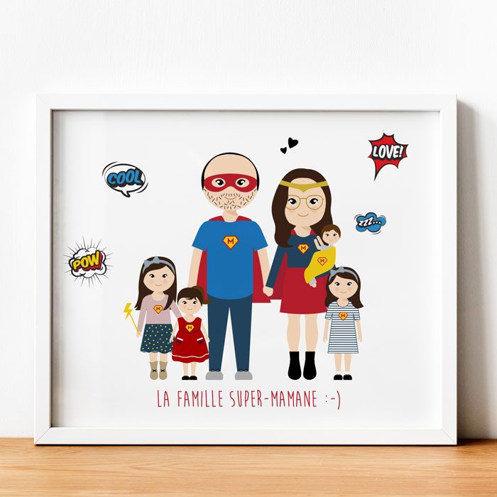 retrato personalizado de la familia de superhéroes
